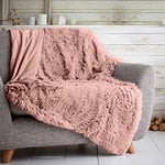 Gaveno Cavailia Hugg and Snugg Teddy Fleece Sofa Bed Blanket, Super Soft Fluffy Easy Care Decorative Throw, Cosy Warm Settee ThrowOver, Double 150x200 Cm, Blush Pink