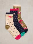 White Stuff Christmas Dog Ankle Socks, Pack of 3, Multi