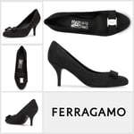 Salvatore Ferragamo Designer Shoes UK 3 Carla 7cm Heel Leather - Black Crystal