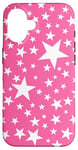 Coque pour iPhone 16 Rose et blanc, étoiles