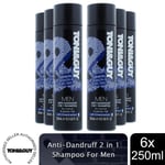 6x 250ml Toni & Guy Anti-Dandruff 2 in 1 Shampoo for Men with mineral extract