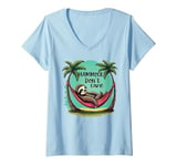 Womens Relaxing Sloth Hammock Don’t Care Funny Tropical Palm Tree V-Neck T-Shirt