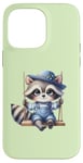 Coque pour iPhone 14 Pro Max Adorable raton laveur sur balançoire pour enfants