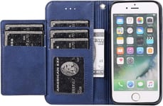 Lompakkokotelo Iphone Se(5g) 2022 Iphone 7 Iphone 8 Iphone Se 2020, 5 Card Slots Käsilaukku Nahkainen läppäkotelo rannehihnalla Tpu Kickstand Cover-sininen