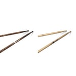 ProMark Drum Sticks - Classic 5A Drumsticks - Drum Sticks Set - Fire Grain - Hickory Drum Sticks - Consistent Weight and Pitch - 1 Pair & TX5AW - 5A Wood Tip Drumsticks, Natural