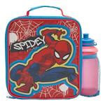 Marvel Spider-Man Box 500ml Polar Gear-Back Supplies Spidey Boys Kids Insulated Lunch Bag School Water Bottle Combo Set-Spiderman Gifts, Polyester, Blue