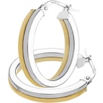 White and Yellow Gold Earrings 9ct – Squared Edge Layered Hoop - Elegano