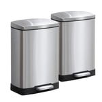 SOGA 2X Foot Pedal Stainless Steel Rubbish Recycling Garbage Waste Trash Bin Rectangular Shape 12L Silver - Kitchen Bins - RubbishBinU12L05X2