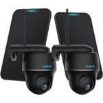 Reolink - Caméra de Surveillance 2K 4MP 2.4/5 GHz WiFi Batterie,Pan/Tilt,Vision Nocturne,Détection Humaine, Argus pt +Panneau Solaire, Noir, 2 Pack
