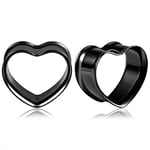 Vankula Ecarteur Oreilles 1 Paire Double Évasé Plug Tunnel en Acier Inoxydable Piercing Bijoux pour Femmes Hommes 16mm(5/8") Noir