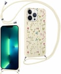 Coque Cordon Pour Iphone 11 Pro 5,8"", Aesthetic Motif Fleur Étui Collier Réglable Tour De Cou Lanière Corde Case, Mince Silicone Souple Tpu Antichoc Housse Cover Pour Iphone 11 Pro, Beige