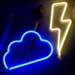 NELUX Pack de 2 Éclair et Nuage - Néon LED Mural, Lampe Neon Gaming Chambre Decoration, Enseigne Lumineuse Setup Gamer. Connexion batterie ou USB.