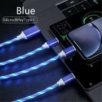 3-i-1 USB-kabel LED-belyst Laddare Laddningskabel Sladd för Type-C Android iPhone - 1,2m Blå