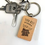 eBuyGB Porte-clés rectangulaire en Bois personnalisé sur Le thème de Star Wars avec Gravure Baby Yoda pour Enseignant, Cadeau de Remerciement (Yoda Best Teacher)