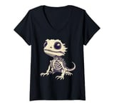 Womens Bearded Dragon Skeleton Halloween V-Neck T-Shirt