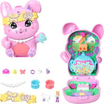 Polly Pocket Dolls and Playset, Tea Party Bunny Compact, Travel Toy with 1 Micro Doll, Pet Bunnies, Food & Fashion Styling Accessories, JCR40