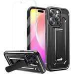 ORETECH Coque pour iPhone 15 Pro Max avec [1 Verre Trempé] et [Béquille] Antichoc Dos PC Rigid Bumper TPU Souple Protection iPhone 15 Pro Max Coque iPhone 15 Pro Max avec Support,Noir