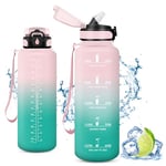 Vikaster Bouteille, Gourde avec Paille 1.5 Litre, sans BPA, Étanche & Réutilisable, Water Bottle Ouvrir en Un Clic, Convient pour la Gym, Le Yoga, Le Camping, Randonnée