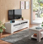 Dmora - Meuble TV Stamford, Buffet pour télévision de salon, Meuble TV 2 portes, Buffet bas pour salon, 120x42h40 cm, Blanc brillant