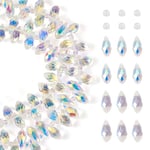 Spritewelry Lot de 2 brins de perles en cristal en forme de goutte d'eau à facettes transparentes et rondes pour bracelets, colliers, boucles d'oreilles, fabrication de bijoux - 13 x 6 mm