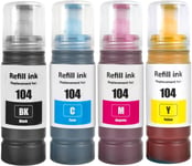 104 Encre Compatible avec Epson 104 Bouteille d'encre Multipack pour ET-1810 ET-2726 ET-2810 ET-2811 ET-2812 ET-2814 ET-2815 ET-2820 ET-2821 ET-2825 ET-2826 ET-4700 ET-4800 (4-Pack, BK C M Y)