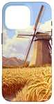 iPhone 16 Pro Wheat Fields With Windmills Landscape Vintage Graphic Case