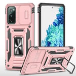 vumebao Coque pour Samsung S21 FE avec, Support 360° Rotatif Full Protection de la Caméra en PC Dur Anti-Chut Renforcée Armor Heavy Duty Antichoc Bumper Etui pour Samsung S21 FE Rose