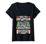 Womens Funny Due to Inflation Ugly Christmas Sweaters For Men Women V-Neck T-Shirt