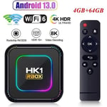 Boitier iptv,Android 13 TV Box Quadcore 4Go+64Go,Support 8K Ultimate HD Smart TV Box, boitier multimédia WiFi 6 BT5.0 100M