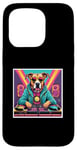 Coque pour iPhone 15 Pro Tourne-disque DJ musique chien mixage vinyles fête graphique