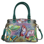 Anna by Anuschka Women's Hand-Painted Genuine Leather Small Satchel, Butterfly Paradise, One Size