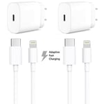 2-pack iPhone-laddare Apple 11/12/13 USB-C strömadapter 20W + 1m Vit