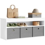 Banc de Rangement Woltu Banc Chaussures Entrée - Banquette avec 1 Compartiment Ouvert et 3 Tiroirs - en Tissu Amovible - 102x30x45cm - Blanc + Gris