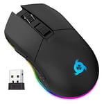 KLIM Blaze - Souris Gamer sans Fil RGB - Nouveauté 2024 - Rechargeable - Capteur Haute Précision avec Batterie Longue Durée - 6000 DPI Réglable - Modes et sans Fil (Noir)