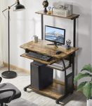 Compact Computer Desk Rustic Metal Workstation Small Industrial Home Office Tray