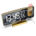 Réveil radio numérique LED de 3 couleurs,horloge miroir de température et d'humidité,indicateur horaire de chevet - Type White on Gold