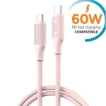 Snabbladdning 60W USB-C till USB-C PD kabel Samsung, iPhone 15/16 Rosa