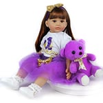 ZIYIUI 24 Pouces 60 cm Reborn Poupée Bébé Silicone Vinyle Reborn Fille Fait Main Réaliste Simulation Vêtu d'une Robe Violette Poupées Reborn Garçon Fille Jouet Cadeaux de Noël