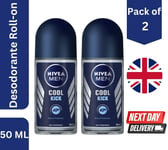 2 x NIVEA Men Cool Kick Roll-On 50ml  Refreshing Antiperspirant for Active Men