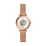 Fossil Watch for Women Carlie Mini Automatic, Automatic Movement, 28 mm Rose Gold Stainless Steel Case with a Stainless Steel Mesh Strap, ME3188