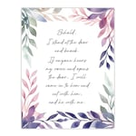 Artery8 Behold Stand at Door and Knock Violet Revelation New Testament Jesus Christ Christian Bible Faith God Quote Revelations Flowers Artwork Large Wall Art Poster Print Thick Paper 18X24 Inch