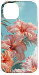 iPhone 14 Palm Tree Hibiscus Sunset on the Beach Light Blue Case