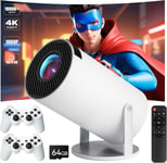 Mini Projecteur 4K avec 2 Manettes de Jeu et Plus de 10000 Jeux Pico Projecteur HD 1080P Android 12 Bluetooth 5.2 WiFi 6 Clé de Voûte Automatique Vidéo Projecteur pour Smartphone Ordinateur