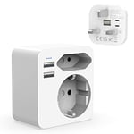 Hoppac Adaptateur Anglais, Francais Deux Ports USB 2.4A, France vers UK avec Prise European and Schuko, Type G Utilisation Au Royaume-Uni