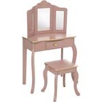 Coiffeuse avec tabouret pour enfant en bois coloris rose antique - longueur 59,50 x profondeur 29 x hauteur 60 cm Pegane