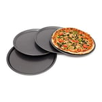 Relaxdays 10019245 Plaques rondes de pizza 4 Plats pour pizza tarte flambées Diamètre 33 cm anti-adhérent mettre au Four en acier de carbone , Gris