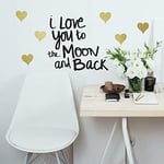 Stickers Repositionnables Message Love You To the Moon et Cœurs Dorés