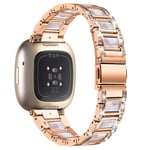 Fitbit Sense 2 Armband i metall med fina stenar, Rosegold Pearl