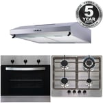 SIA 60cm Stainless Steel Electric Fan Oven, 4 Burner Gas Hob & Cooker Hood Visor