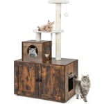 Arbre à Chat en Bois 132 cm avec Maison de Toilette pour Chat à Double Porte, Griffoir en Sisal, Style Industriel, Marron - Costway